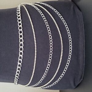 Rhinestone Chain & Silver Tone Chain Layered Belt   32"